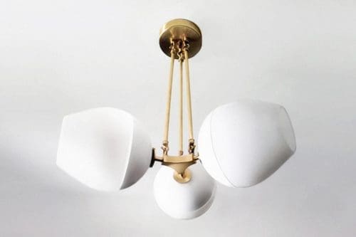 Joseph Pagano Celestial Trio Pendant Two-Tone Enamel White and Cloud White Round Glass Shades Satin Brass Suspension Room Furniture