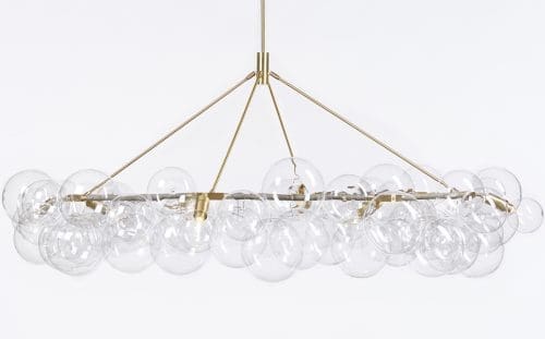 PELLE Bubble Wreath Bubble Chandelier Satin Nickel Hardware and Gray Leather Decorative Coiling, Clear Hand Blown Glass Globes Room Furniture