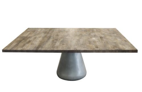 ROOM Furniture Amy Crain Beton Dining Table Square Top Bleached Grey Washed Maple Finish Concrete base wood top made to order customizable | ROOM Furniture