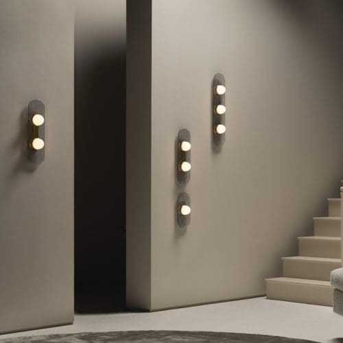 CTO Modulo Wall Sconce Satin Brass Single Twin Triple with Smoked Kiln Cast Glass and Opal Glass Shades
