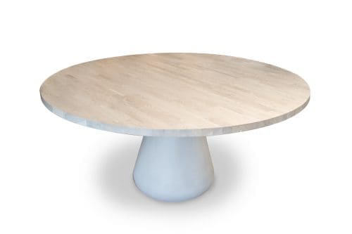 ROOM Furniture Amy Crain Beton Dining Table Round Top Bleached Grey Washed Maple Finish Concrete base wood top made to order customizable | ROOM Furniture