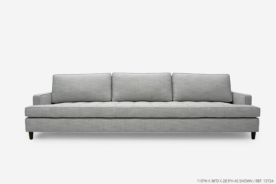 ROOM Cobb Sofa Light Grey Fabric Piped Seam and Button-Tufted Seat Cushion Kiln-Dried Hardwood Frame Made to Order Customizable ROOM Furniture