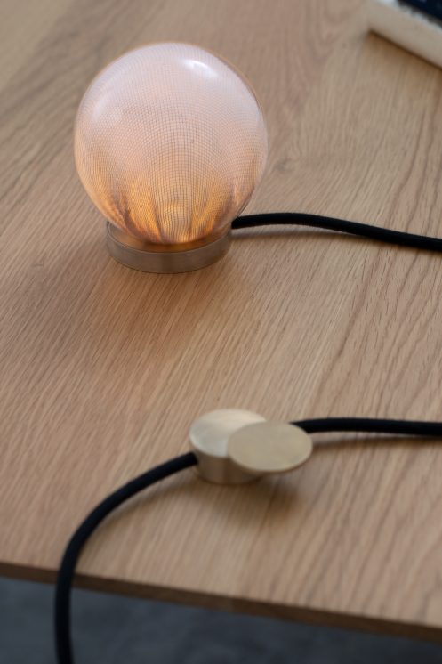 Bocci 84 84t Table Light Unlacquered Brass Cylinder Base Hand Blown White Glass Globes With Copper Wire Embedded Black Flexible Cord Room Furniture