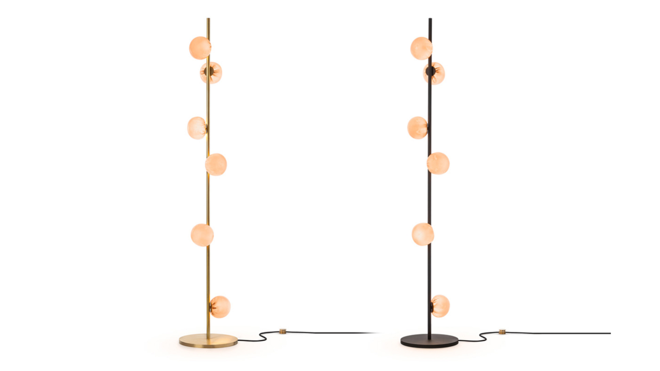 Bocci 84 Series 84.6 Stem Series Floor Lamp with Clear Hand Blown Glass Brass Stem and 84.6v Stem Series Floor Lamp with Clear Hand Blown Glass Black Powder Coated Stem Room Furniture