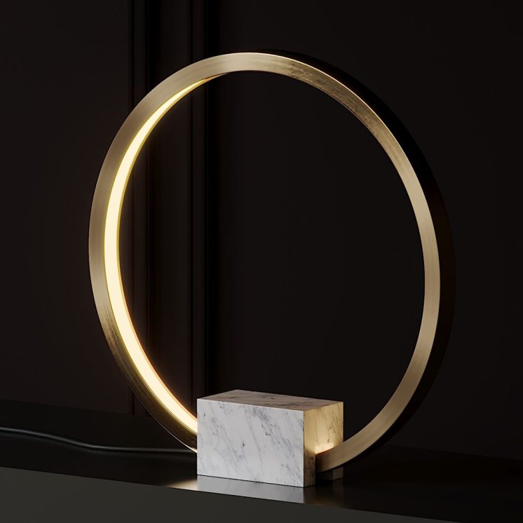 Christopher Boots Portal Table Lamp Brushed Brass with White Marble Base