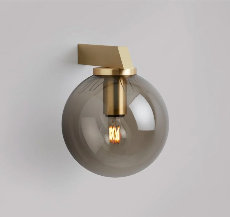 CTO Lighting Gaia Wall Sconce Satin Brass with Smoked Glass down
