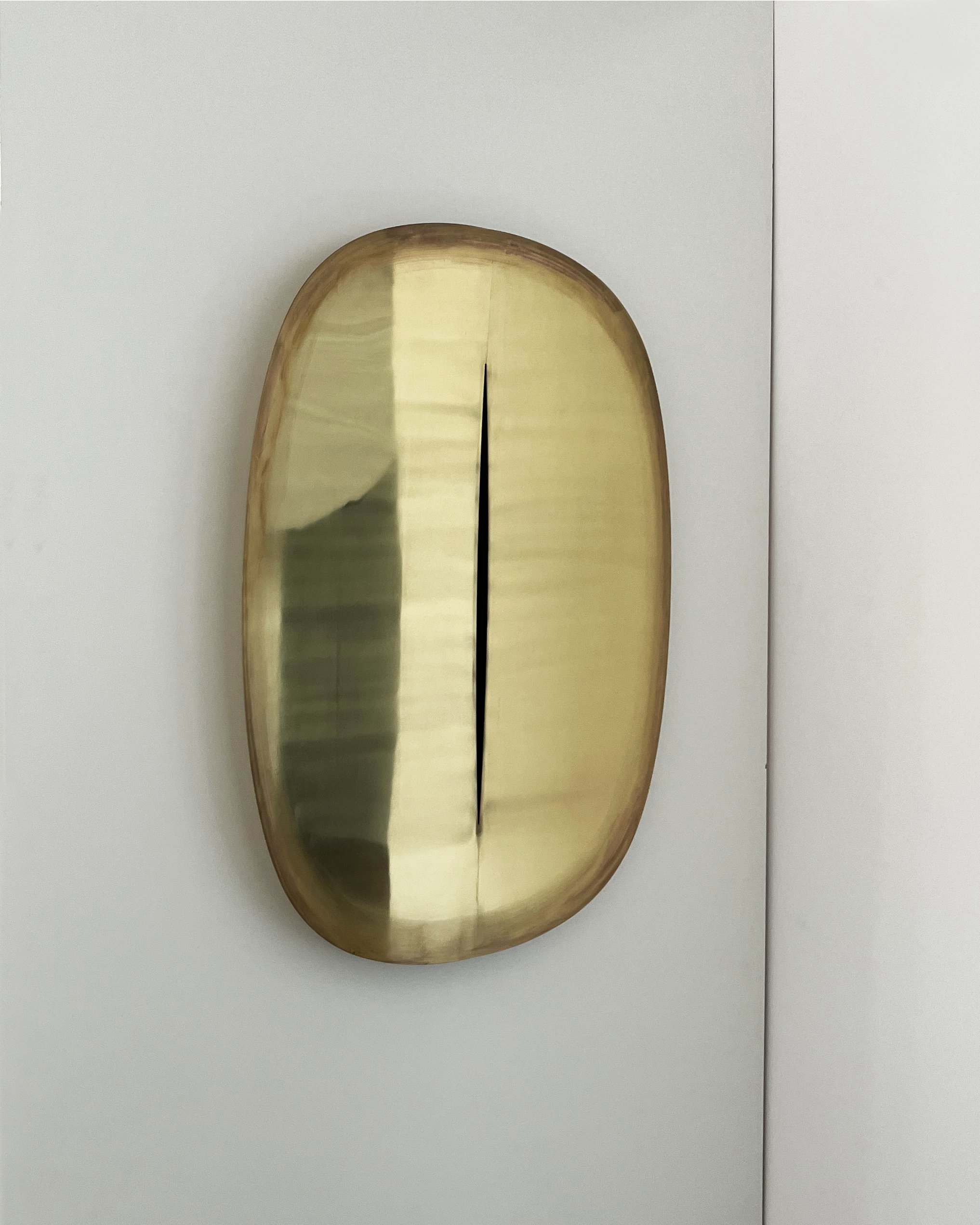 Celine Mirror Patinaed brass hand polished black slit slit mirror Room online Room Furniture Phillip Jividen
